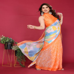 Pastel Bloom Soft Chiffon Printed Saree with Running Blouse